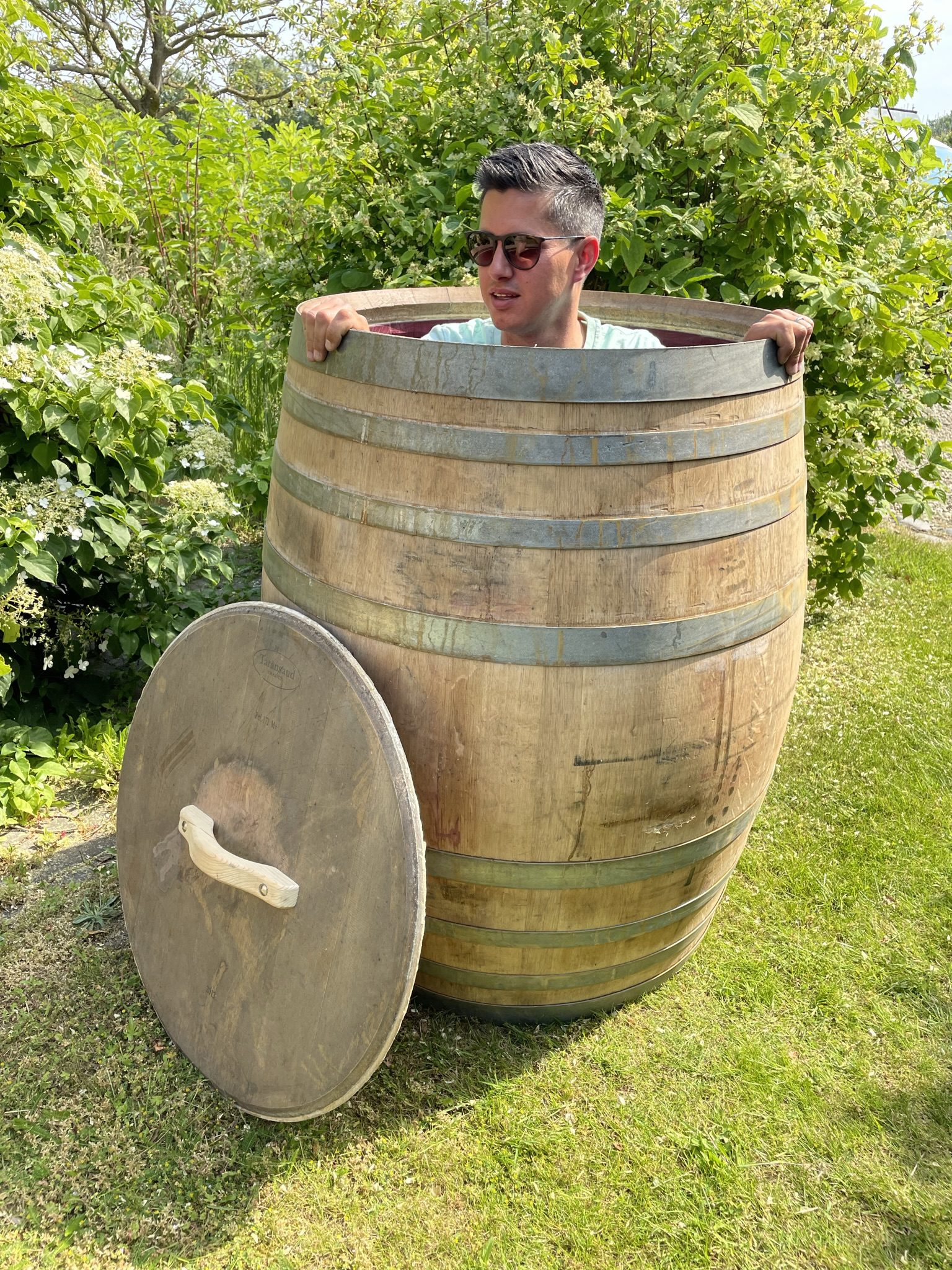 Dompelbad 450 liter (gebruikt) eikenhout wijnvat